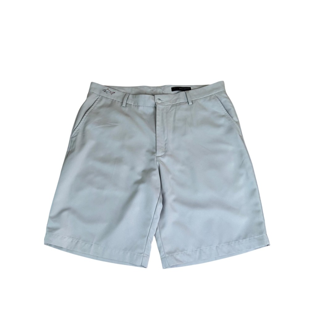 Greg Norman Mens Golf Shorts Size 36 Light Gray Flat Front Performance Logo